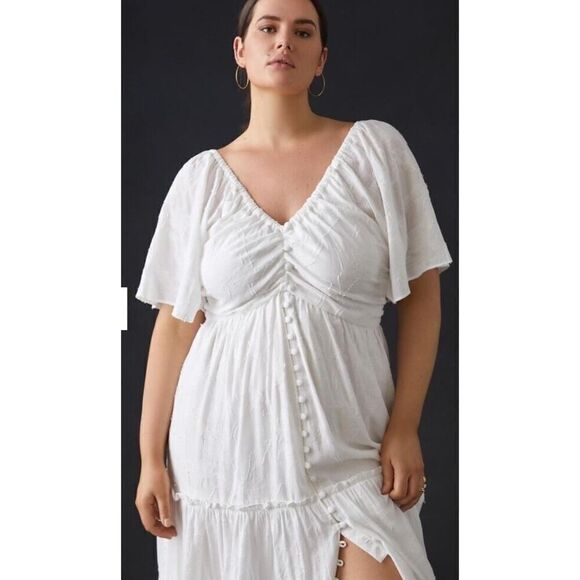 Anthropologie Tiered Maxi Dress White Dress Fit&Flare open back sz 3X - Picture 3 of 15